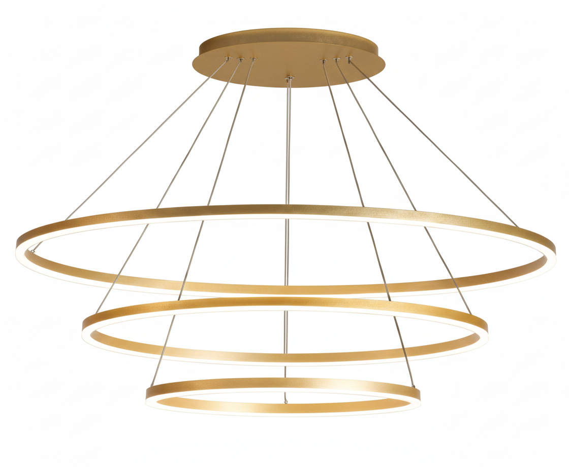 COLGANTE LED CANDIL DORADO ELEGANTE 3 TEMPERATURAS 3 AROS COLOR DORADO