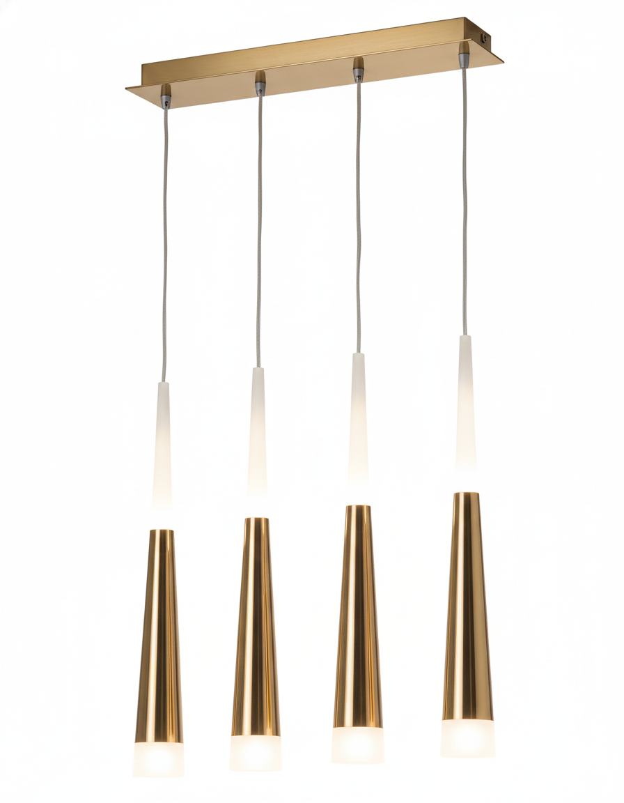 COLGANTE LED CANDIL ELEGANTE 4 CONOS 3 TEMPERATURAS 3 AROS COLOR DORADO