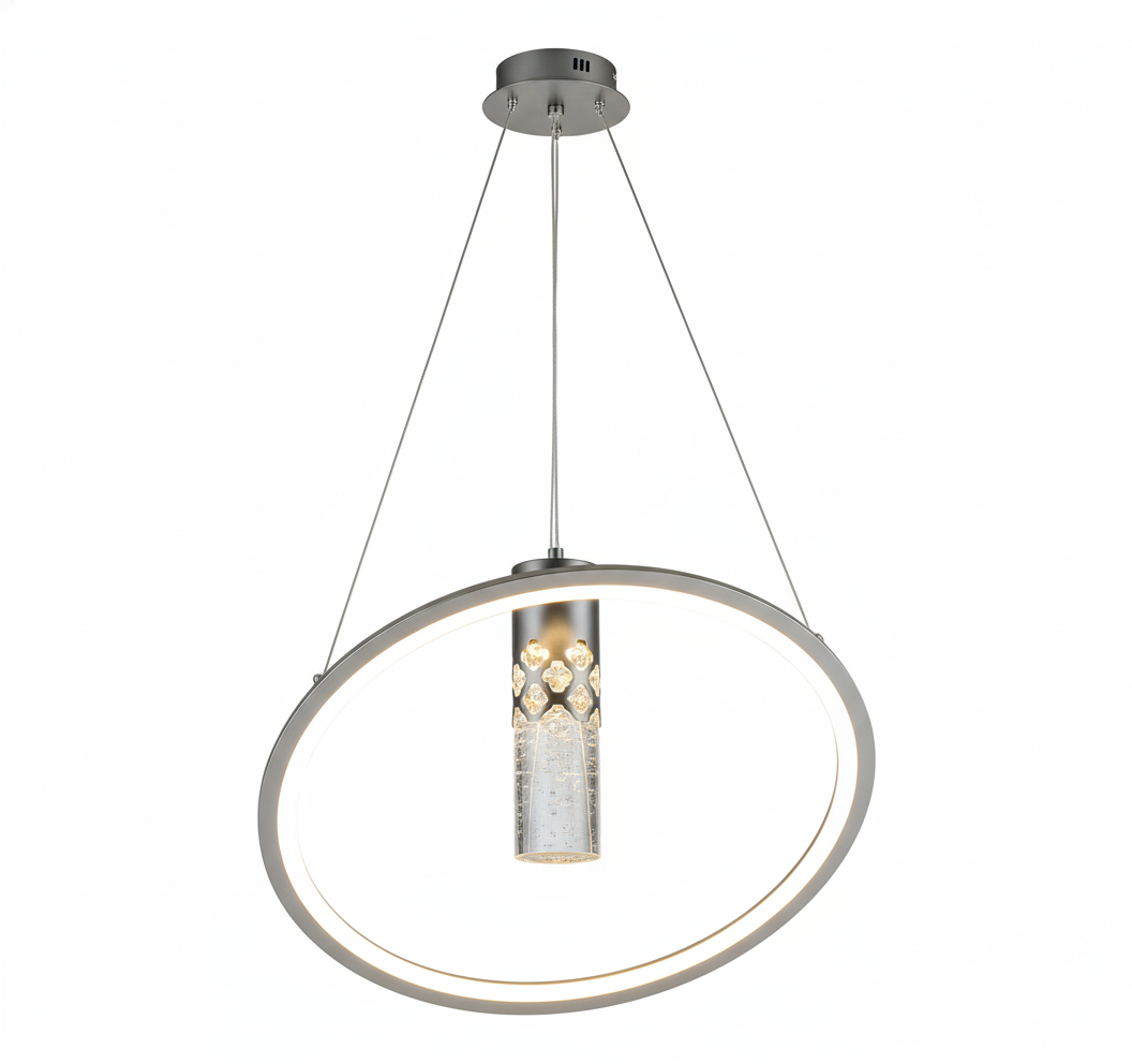 COLGANTE LED CANDIL CON ANILLO CRISTAL 3 TEMPERATURAS COLOR PLATEADO