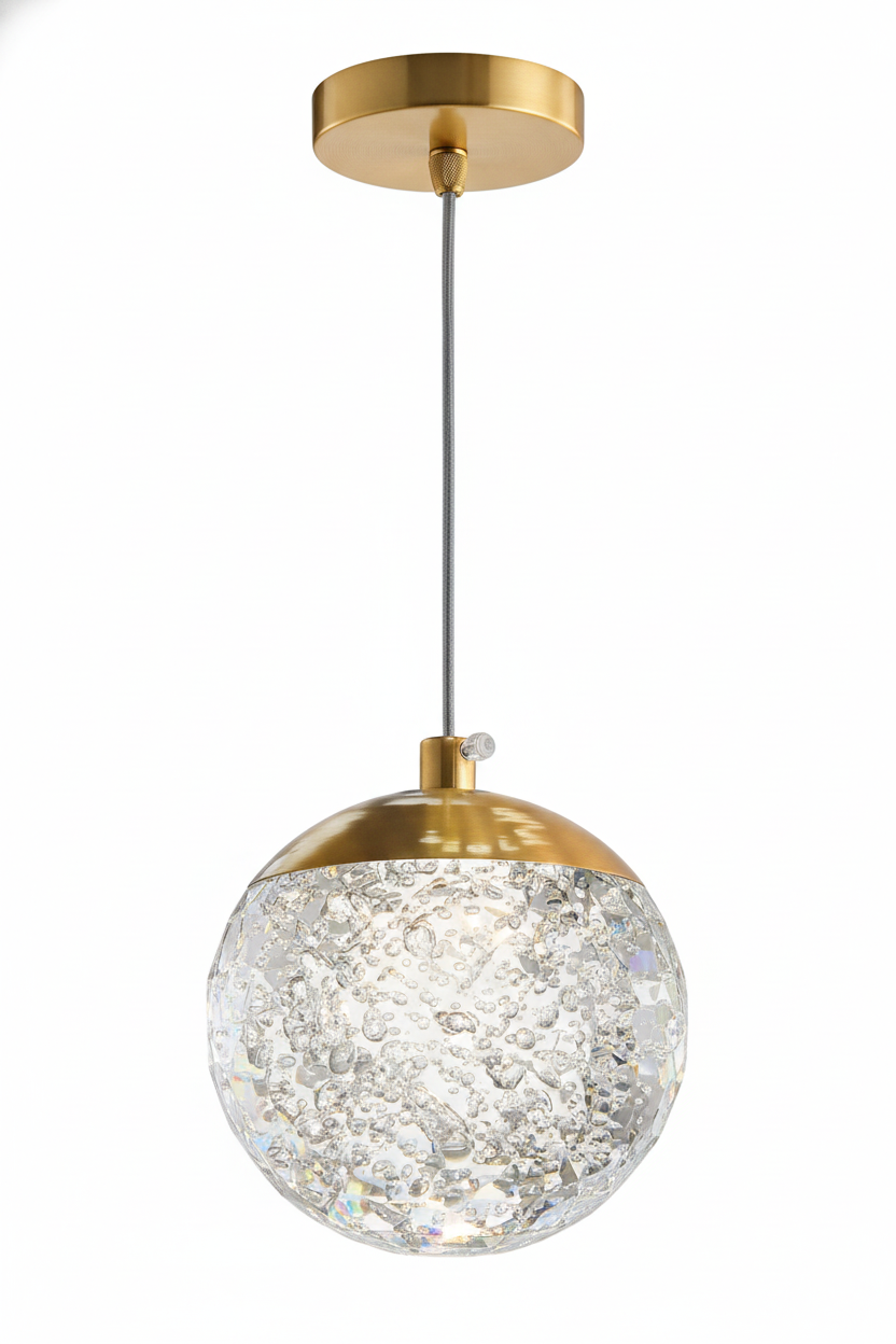 COLGANTE LED CON DISEÑO ESFERA DE CRISTAL 3 TEMPERATUAS COLOR DORADO