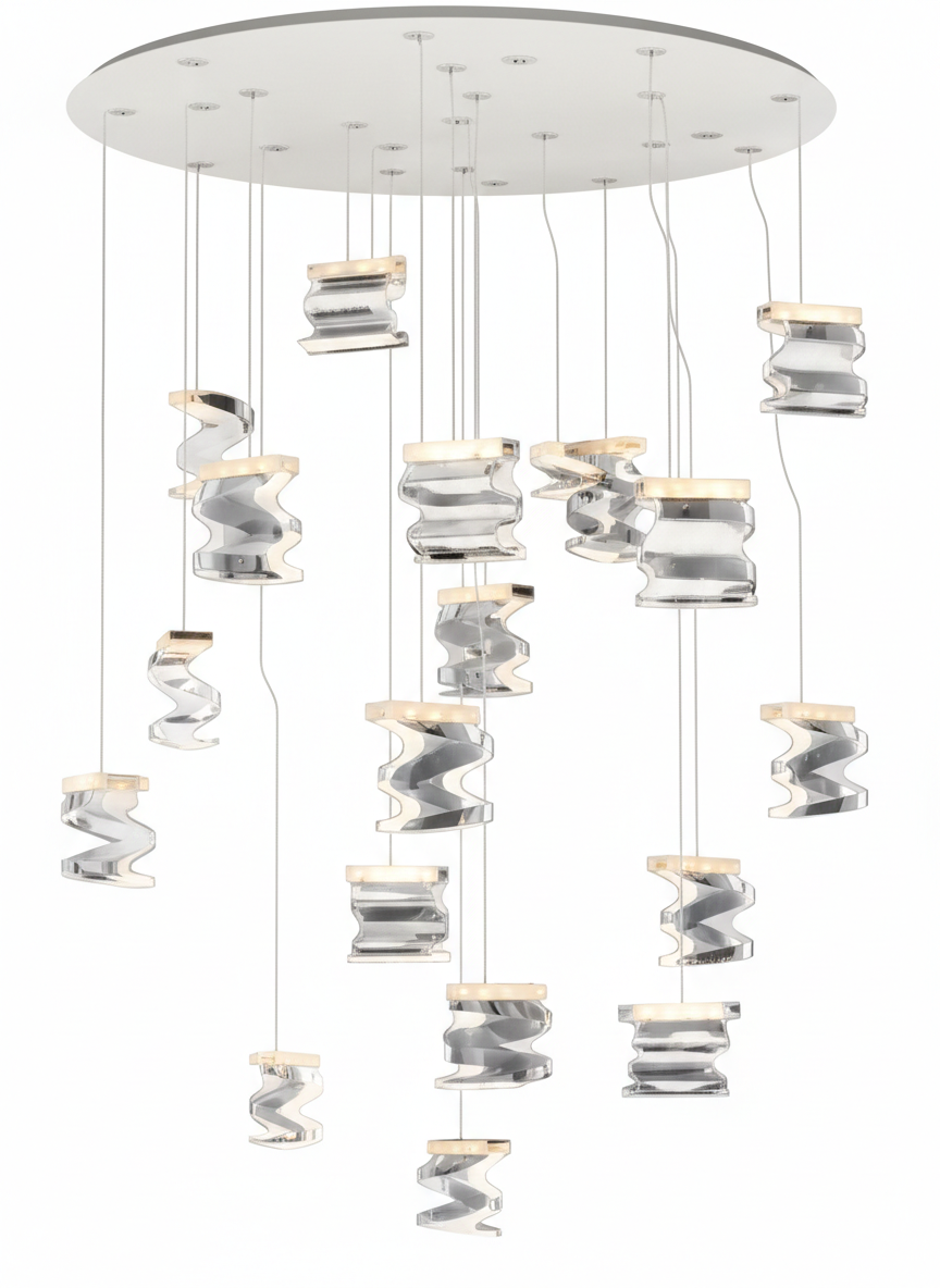 LAMPARA LED COLGANTE DISEÑO ESPIRAL DE CRISTAL 3 TEMPERATURAS COLOR PLATEADO