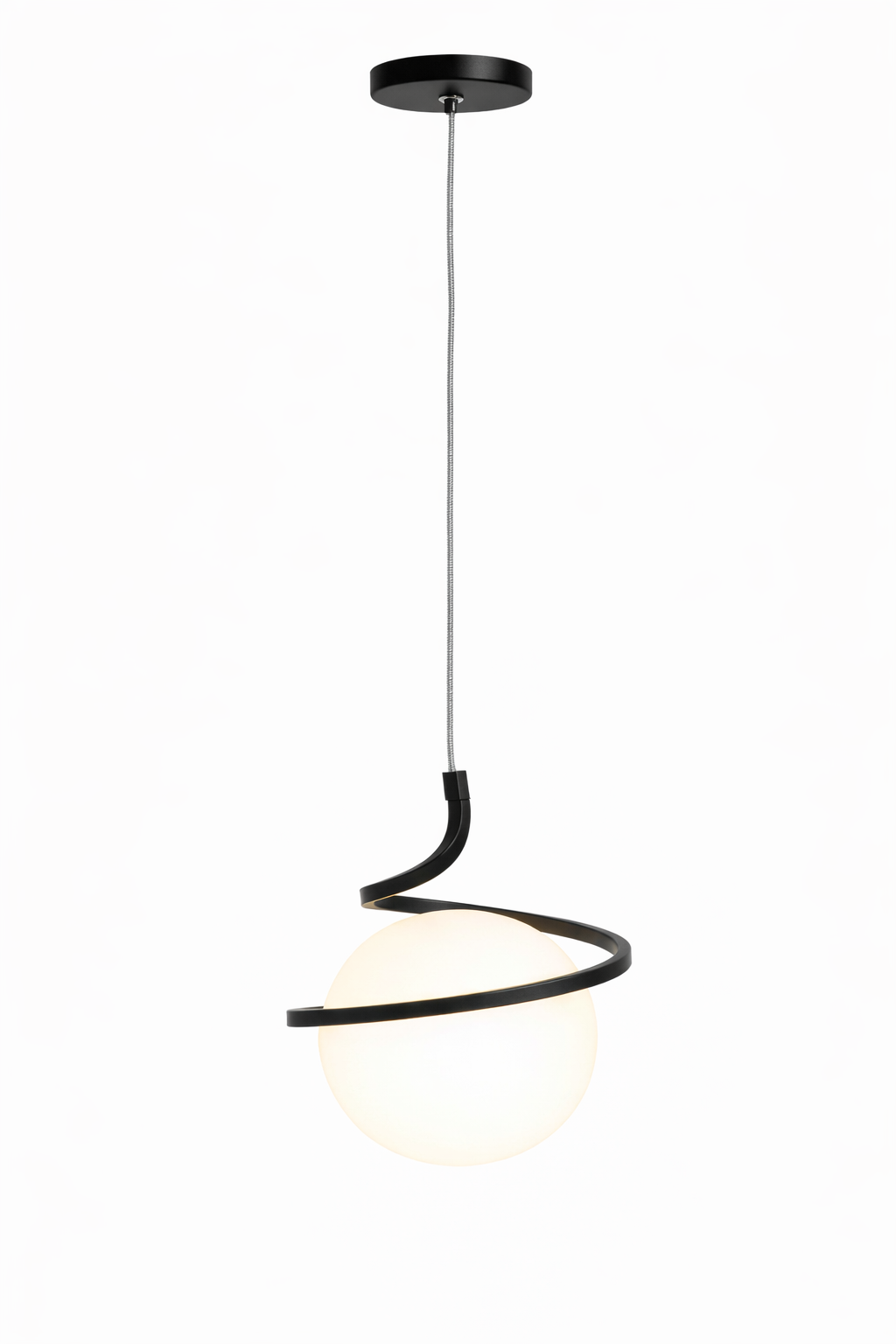 LAMPARA LED COLGANTE MARCO ESPIRAL NEGRO Y ESFERA CRISTAL OPALINA 3 TEMPERATURAS