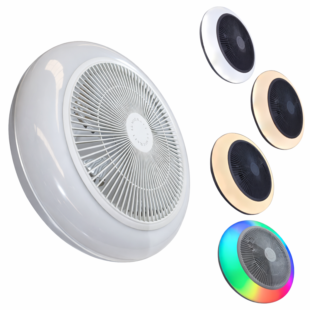 VENTILADOR DE TECHO 88W LUZ RGB Y 3 TEMPERATURAS MICA OPALINA